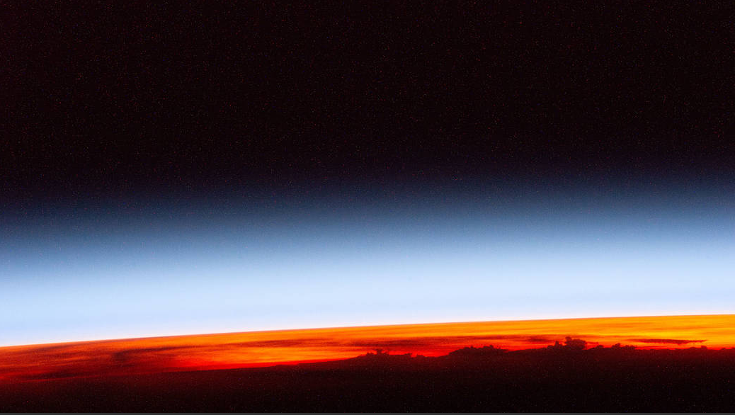 This January 2022 image shows the first rays of an orbital sunrise as seen from the International Space Station as it orbited above Venezuela. Credits: NASA